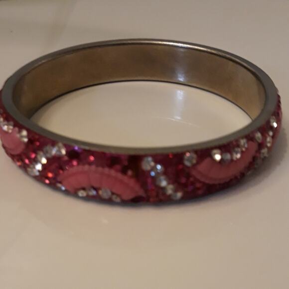 Vintage Bangle Bracelet Clear and Pink Rhinestones - Picture 9 of 9